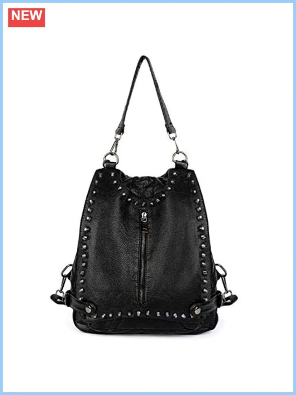 Faux Leather Rivet Studded Backpack Purse Convertible Rucksack Shoulder Bag w/